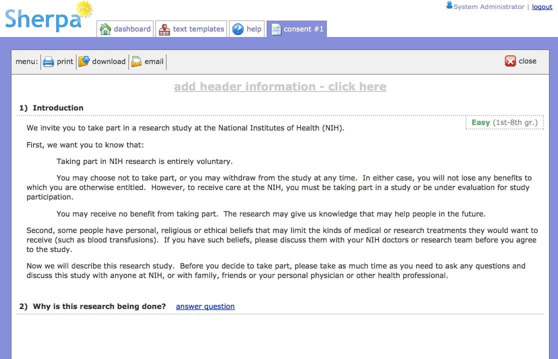 NIH - Clinical Research Consent Document Authoring System