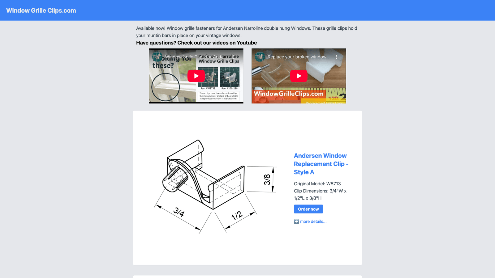 Window grille clips for sale